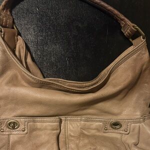 Taupe Leather Shoulder Bag